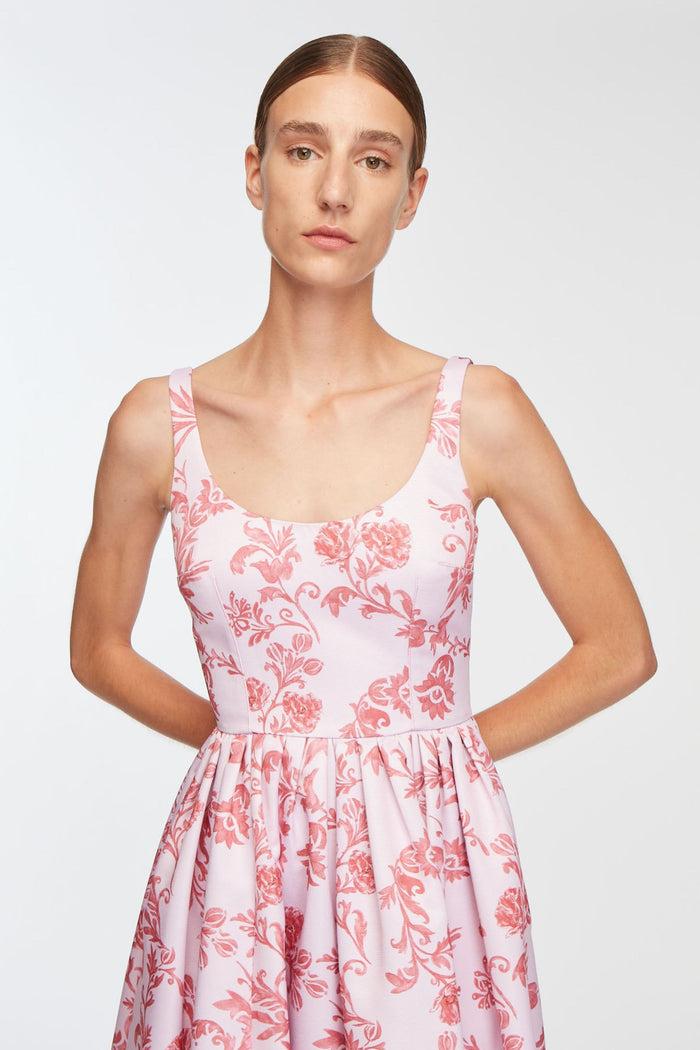 emilia Wickstead Eglantine Dress In Pink Floral Damask Taffeta Faille