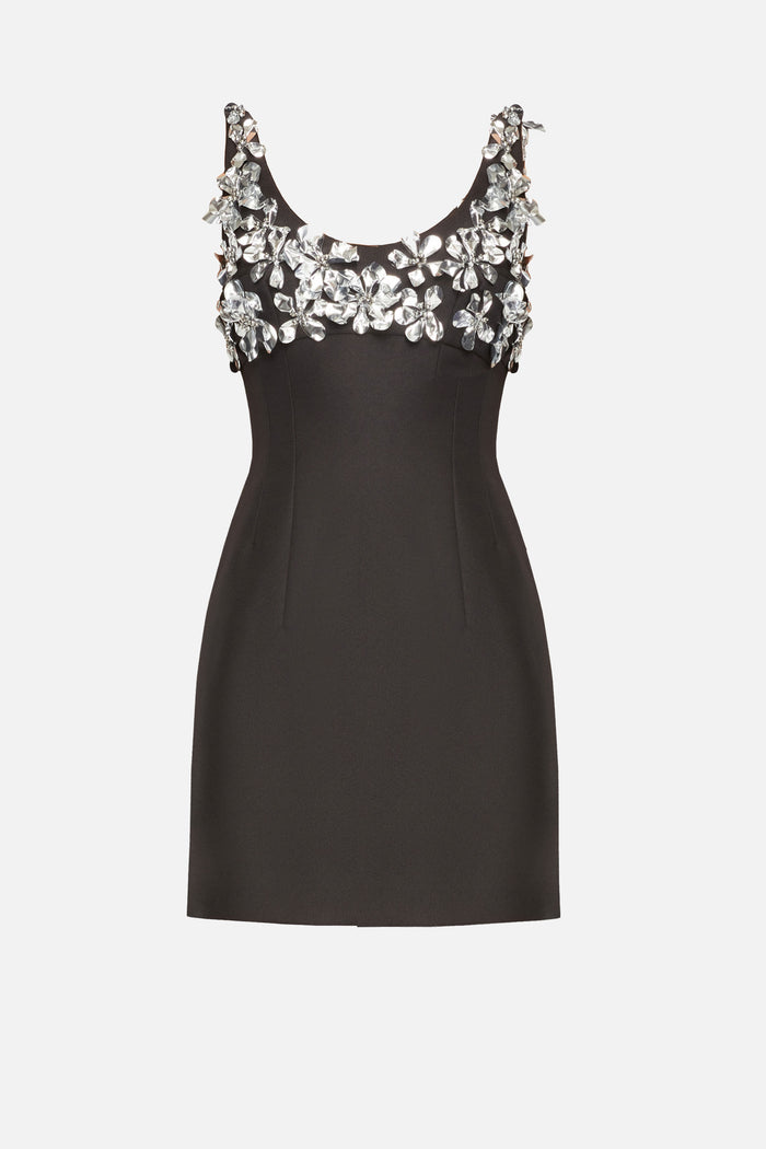 emilia wickstead Einna Embellished Dress In Enamel Flowers On Black Moss Crepe