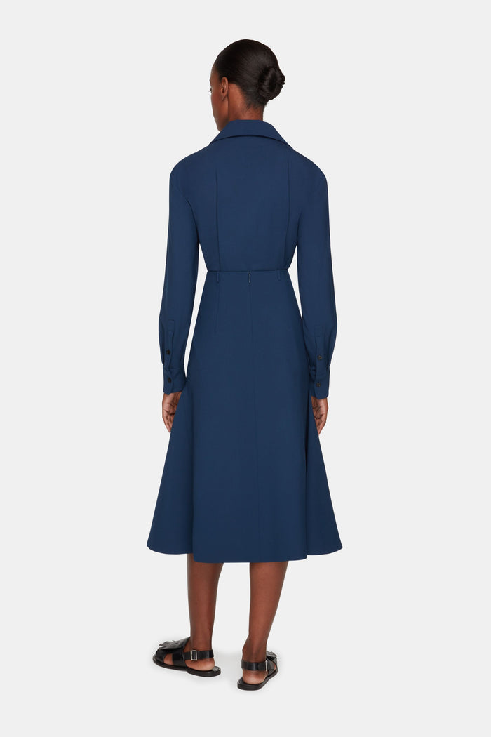 Emilia Wickstead Queenie Skirt In Navy Summer Wool