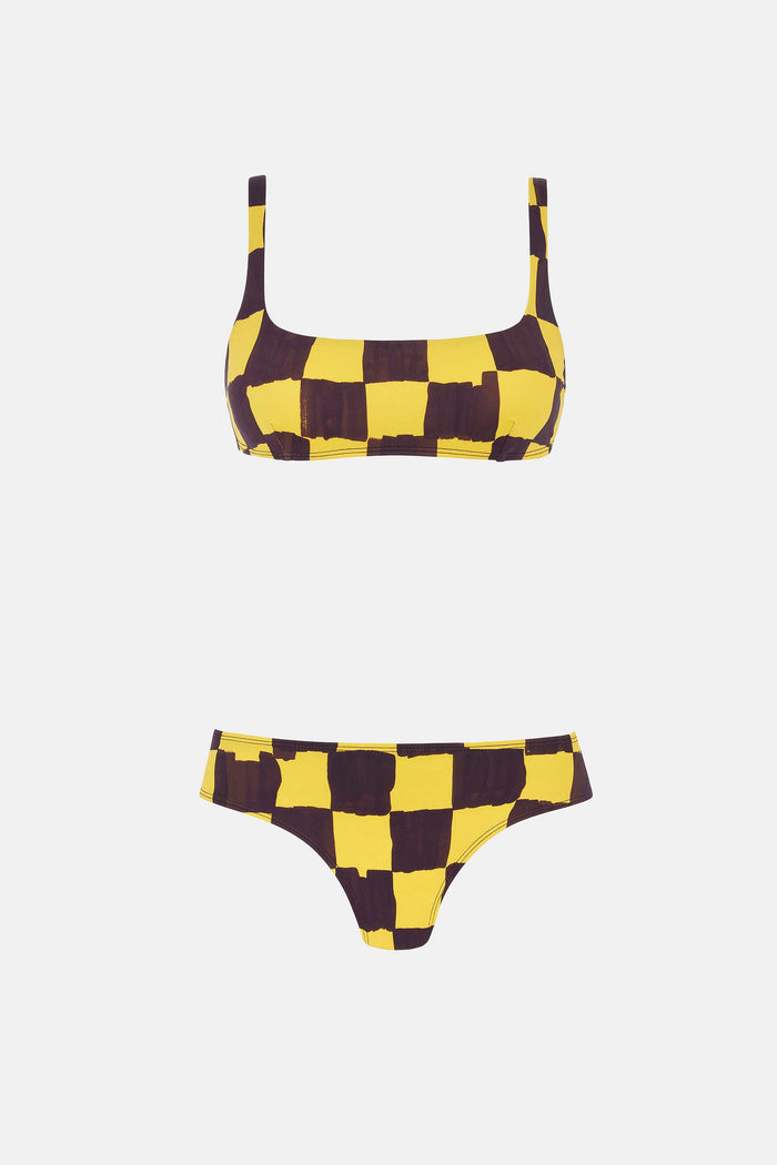 emilia wickstead Emilia Wickstead X Palm Heights Bea Bikini in Chocolate And Yellow Checkerboard Print Swimsuit
