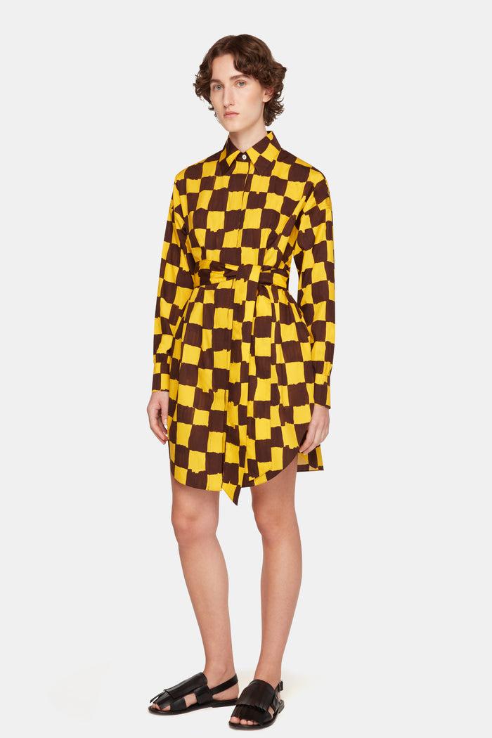 Emilia Wickstead Emilia Wickstead X Palm Heights Jalissa Top In Chocolate And Yellow Checkerboard Print Cotton