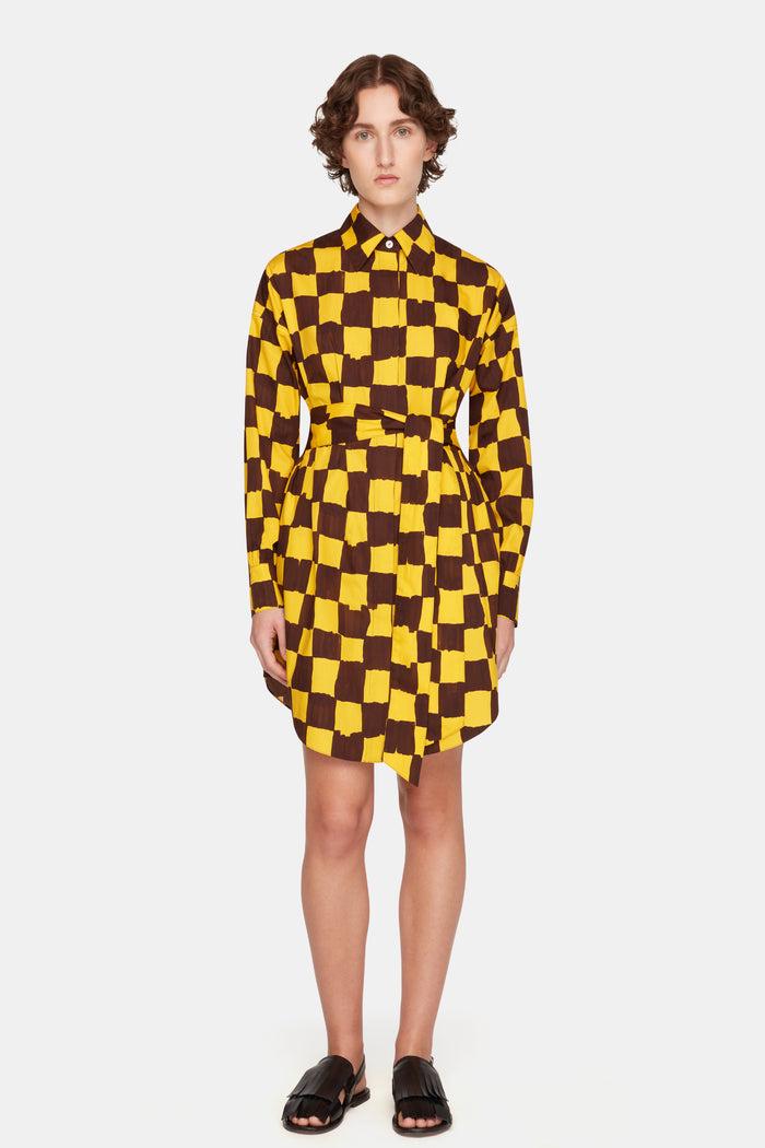 Emilia Wickstead Emilia Wickstead X Palm Heights Jalissa Top In Chocolate And Yellow Checkerboard Print Cotton