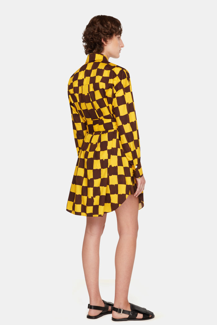 Emilia Wickstead Emilia Wickstead X Palm Heights Jalissa Top In Chocolate And Yellow Checkerboard Print Cotton