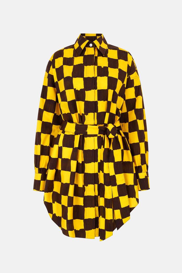 emilia wickstead Emilia Wickstead X Palm Heights Jalissa Top in Chocolate and Yellow Checkerboard Print Cotton