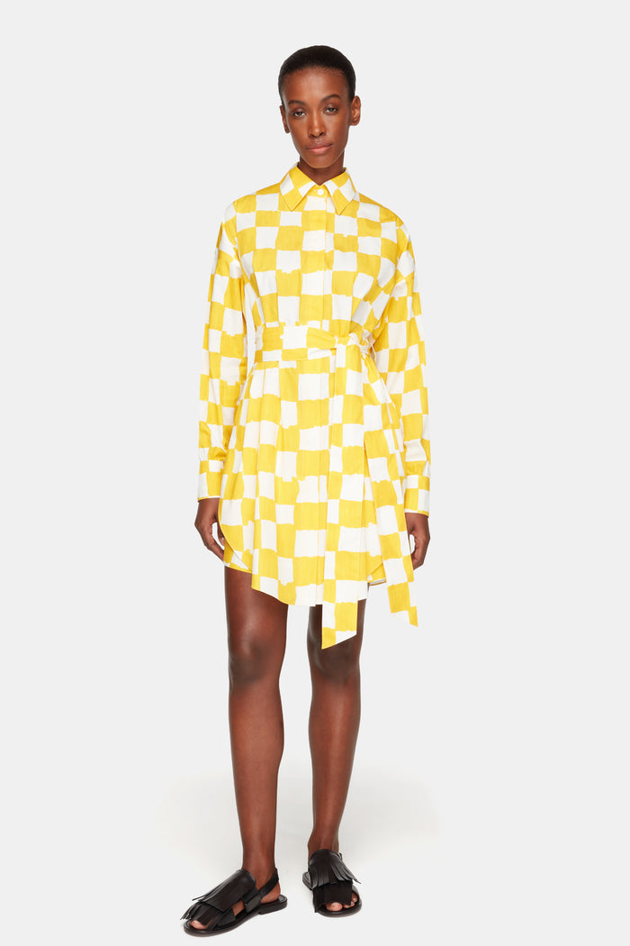 Emilia Wickstead Emilia Wickstead X Palm Heights Jalissa Top In Yellow And White Checkerboard Print Cotton