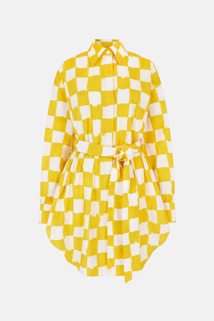 emilia wickstead Emilia Wickstead X Palm Heights Jalissa Top in Yellow and White Checkerboard Print Cotton