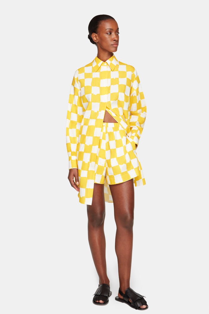 Emilia Wickstead Emilia Wickstead X Palm Heights Pasqa Shorts In Yellow And White Checkerboard Print Cotton