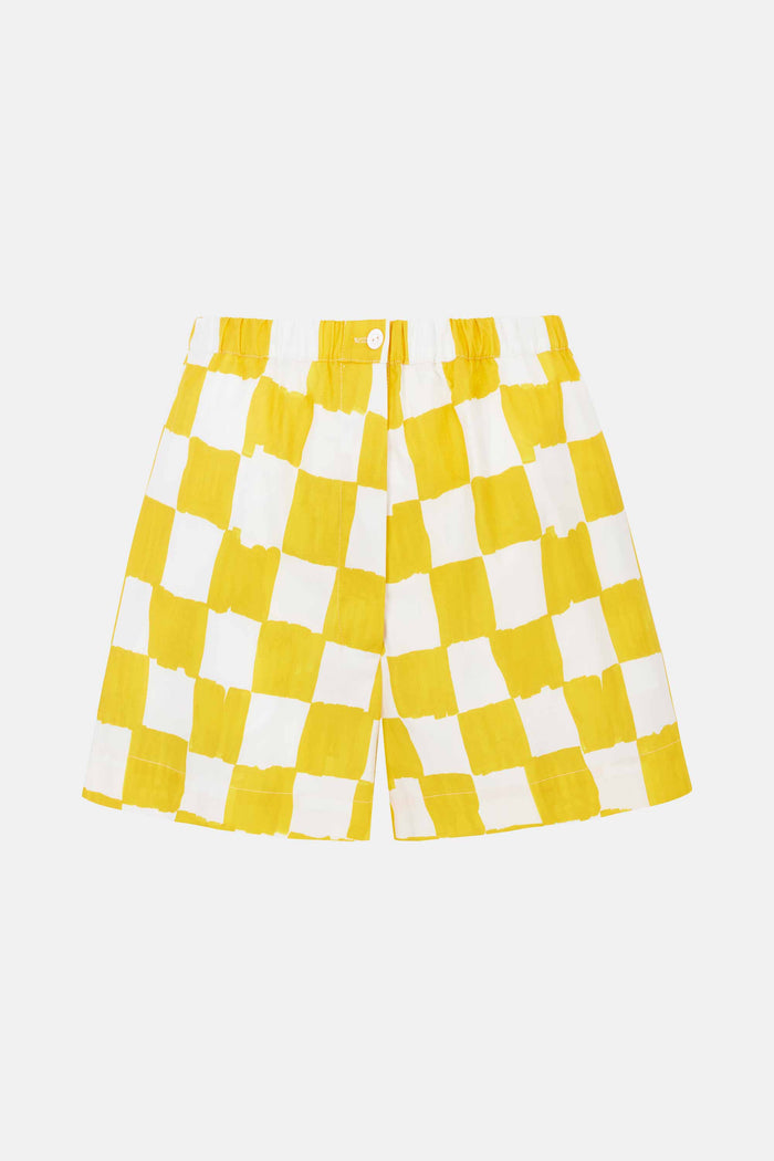 emilia wickstead Emilia Wickstead X Palm Heights Pasqa Shorts in Yellow and White Checkerboard Print Cotton