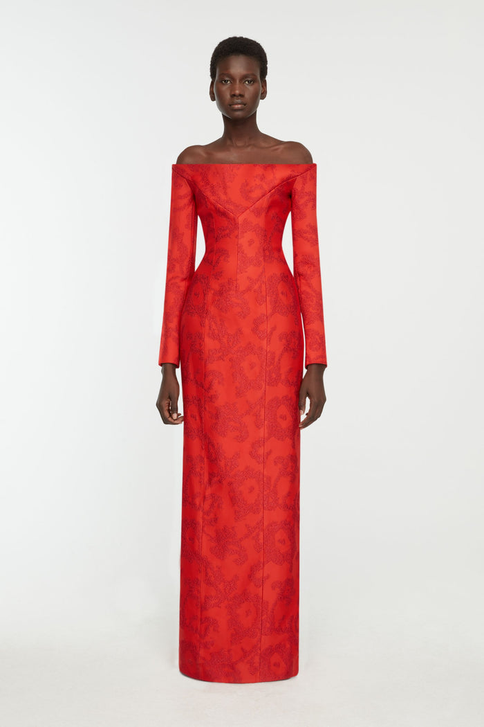 Emilia Wickstead Zarith Dress In Red Boucle Floral