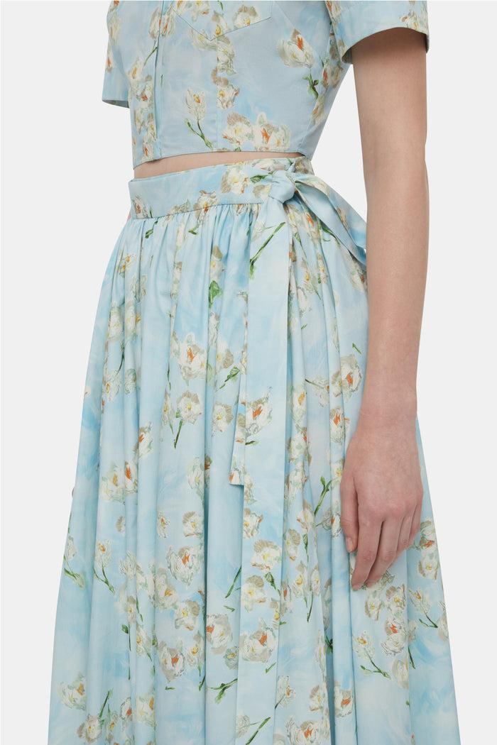 Emilia Wickstead Evelyna Skirt With Little Lillie's On Blue Cotton