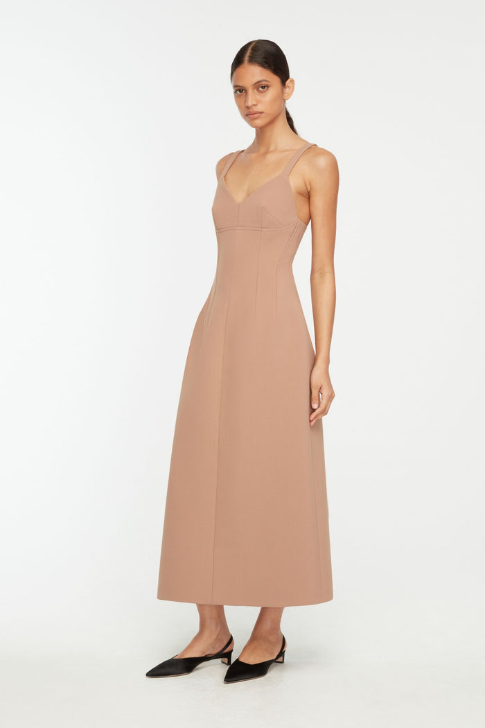 Emilia Wickstead Ezekeil Dress In Camel Birdseye Suiting