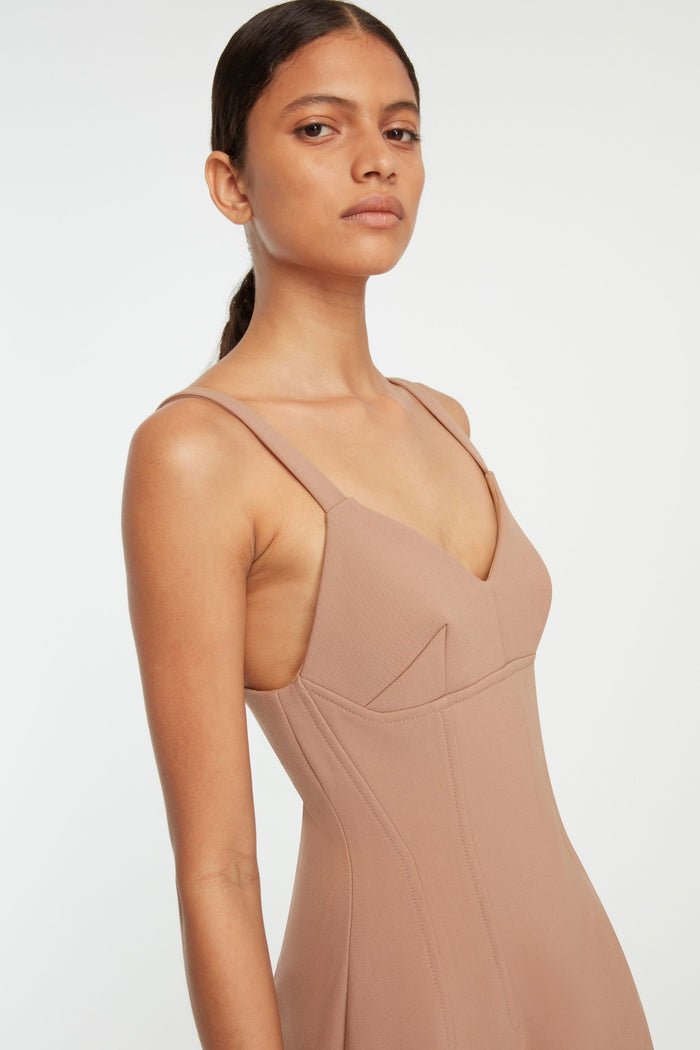 Emilia Wickstead Ezekeil Dress In Camel Birdseye Suiting