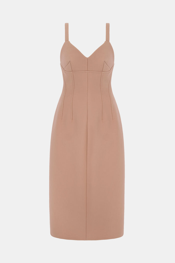 emilia wickstead Ezekeil Dress In Camel Birdseye Suiting