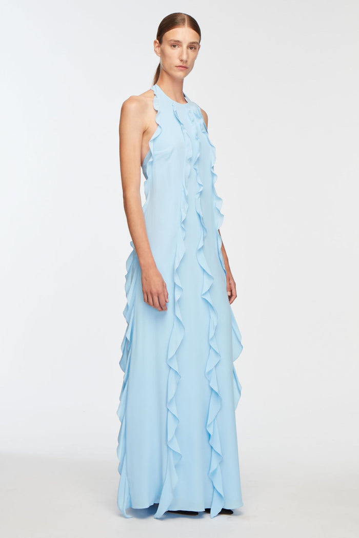 Emilia Wickstead Fleurine Dress In Baby Blue Silk Crepe De Chine