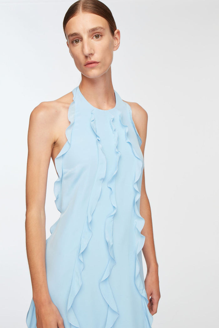 Emilia Wickstead Fleurine Dress In Baby Blue Silk Crepe De Chine