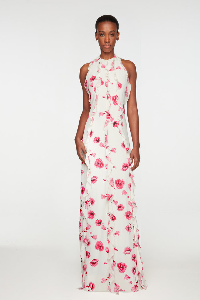 Emilia Wickstead Fleurine Dress In Pink Poppies Silk Crepe De Chine