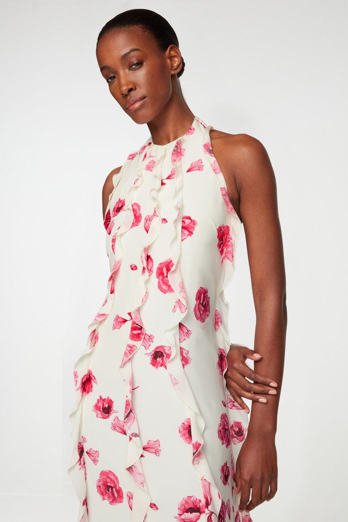 Emilia Wickstead Fleurine Dress In Pink Poppies Silk Crepe De Chine
