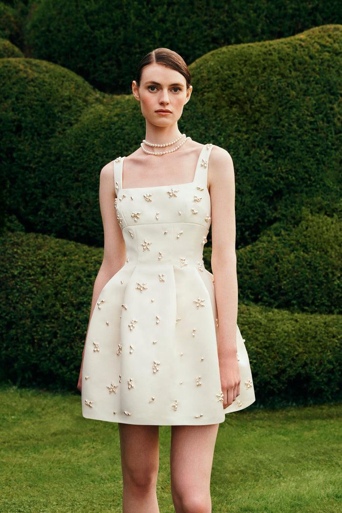 emilia wickstead Gayla Bridal Dress in Ivory Satin Doppio with Embellished Pearl Clusters Wedding Dress