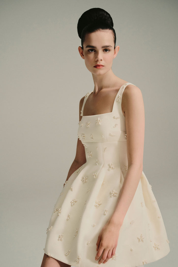 emilia wickstead Gayla Bridal Dress in Ivory Satin Doppio with Embellished Pearl Clusters Wedding Dress