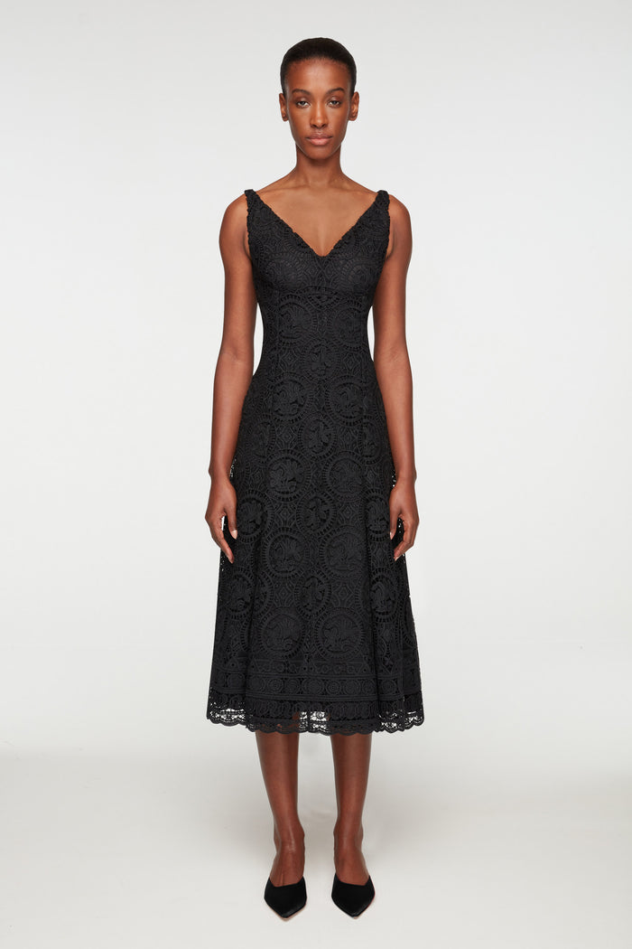 Emilia Wickstead Geneve Dress In Black Floral Guipure