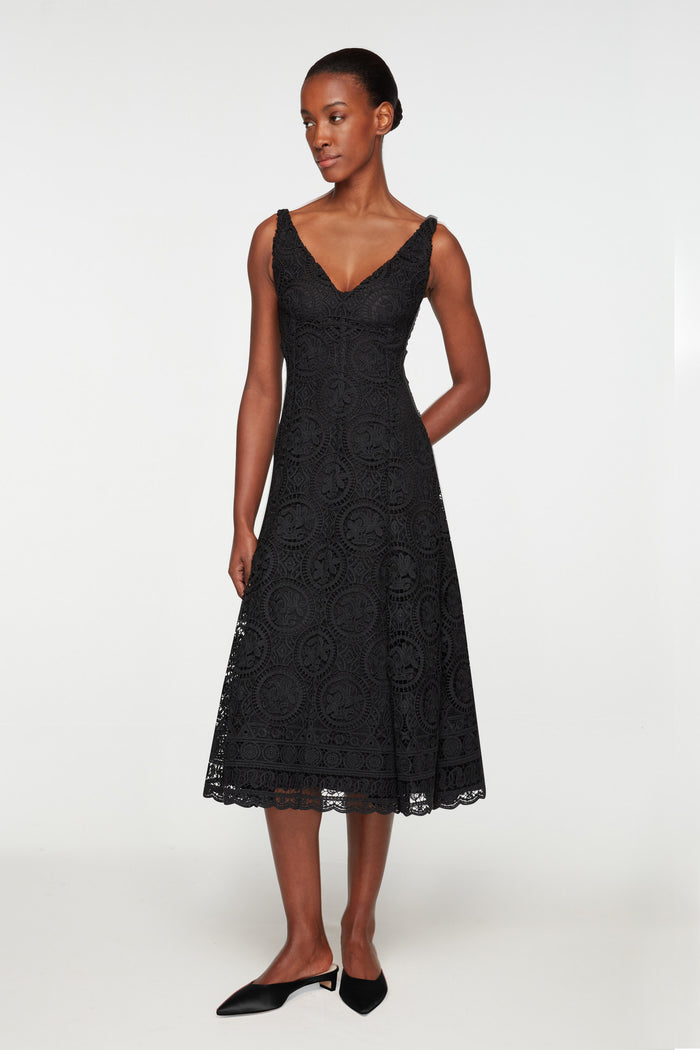 Emilia Wickstead Geneve Dress In Black Floral Guipure