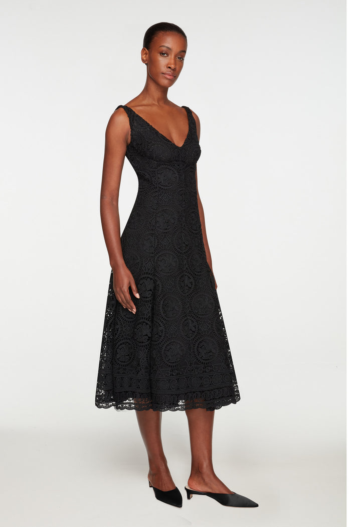 Emilia Wickstead Geneve Dress In Black Floral Guipure