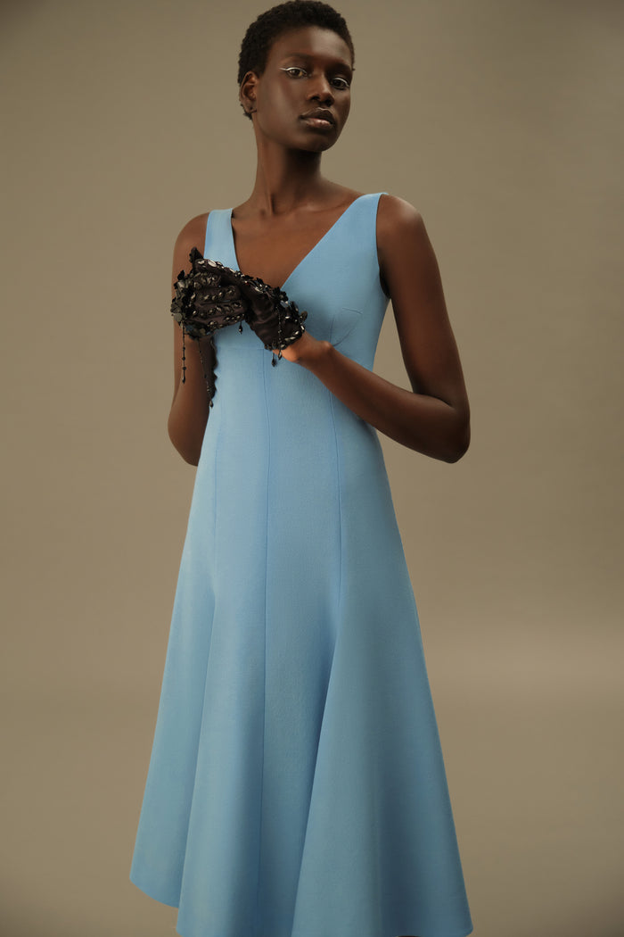 Emilia Wickstead Geneve Dress In Sky Blue Single Wool Crepe