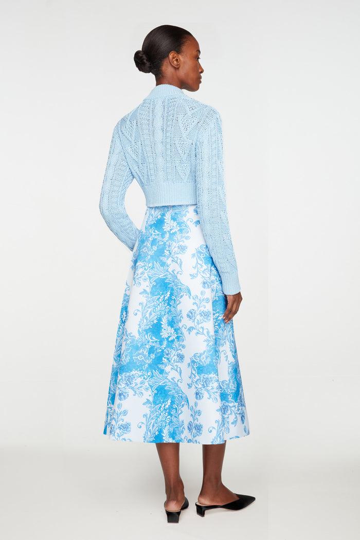 Emilia Wickstead Hallie Skirt In Blue Floral Damask Taffeta Faille