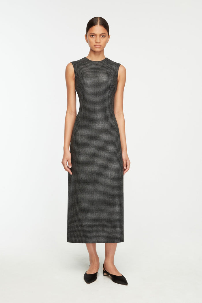 Emilia Wickstead Hartley Dress In Dark Grey Melange Houndstooth