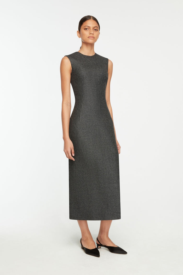 Emilia Wickstead Hartley Dress In Dark Grey Melange Houndstooth