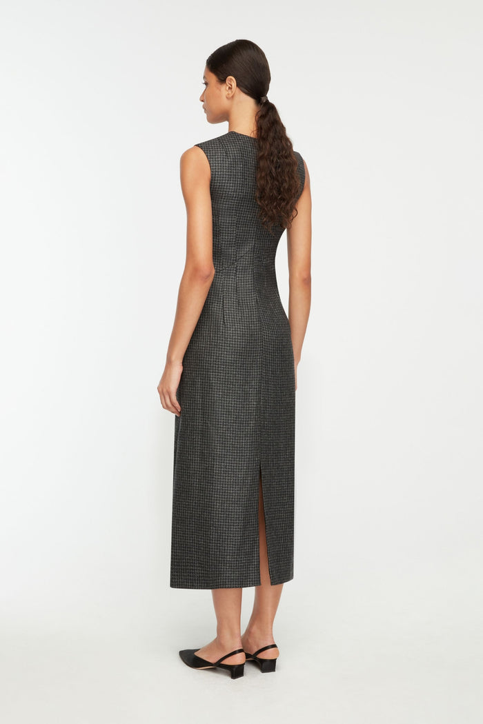 Emilia Wickstead Hartley Dress In Dark Grey Melange Houndstooth