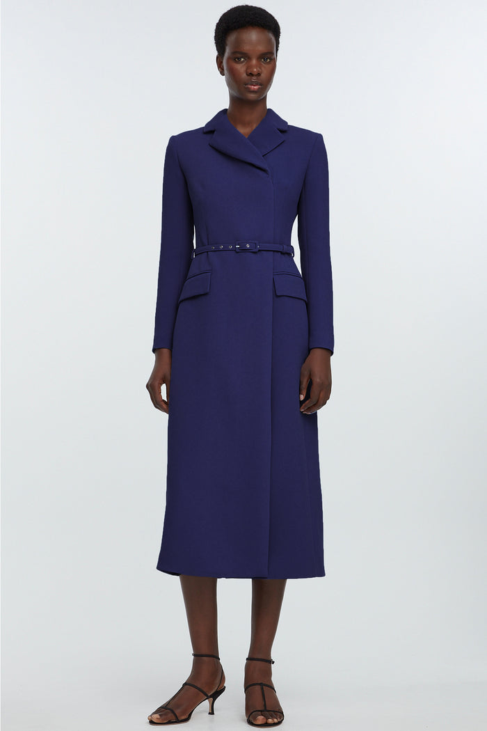 Emilia Wickstead Kalonice Dress In Navy Blue Single Wool Crepe Dresses