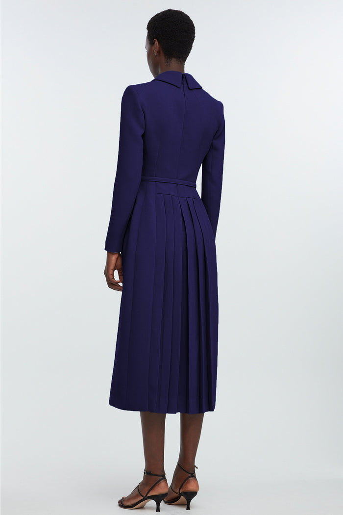 Emilia Wickstead Kalonice Dress In Navy Blue Single Wool Crepe Dresses