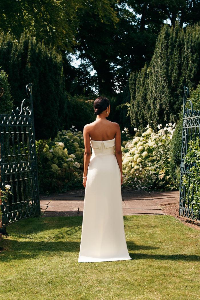 Emilia Wickstead Keeley Bridal Dress With Marina Train In Ivory Double Cloqué Wedding Dress