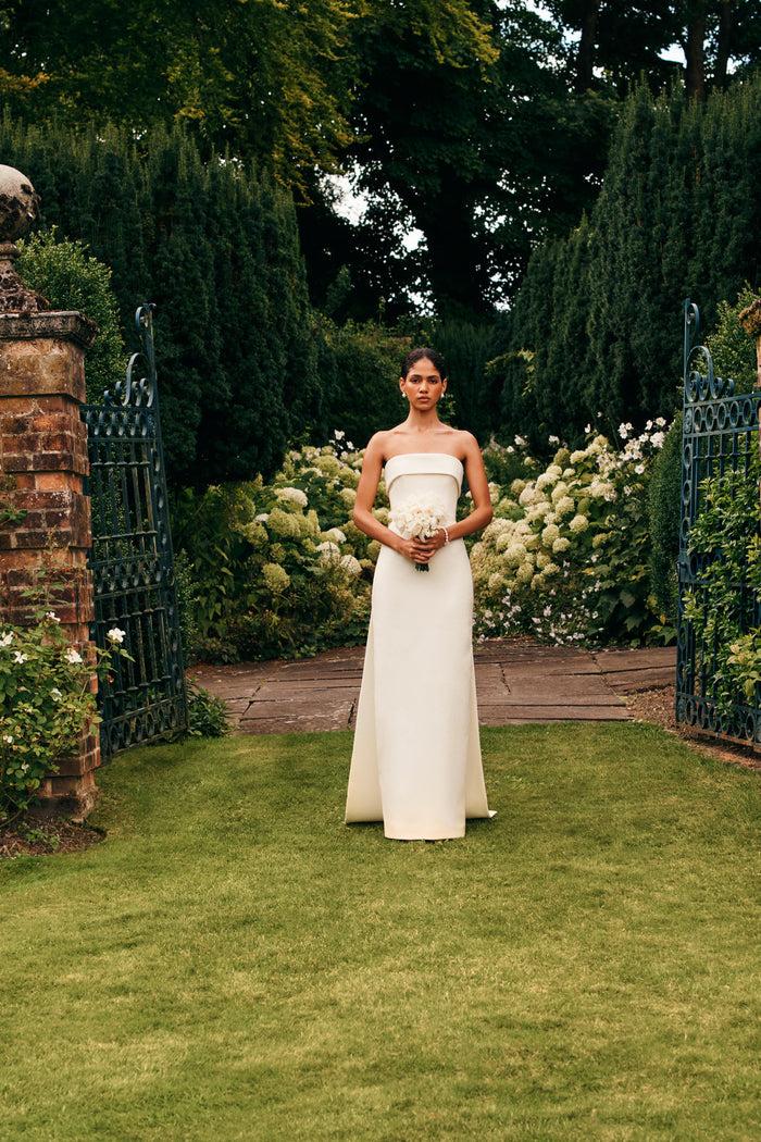 Emilia Wickstead Keeley Bridal Dress With Marina Train In Ivory Double Cloqué Wedding Dress
