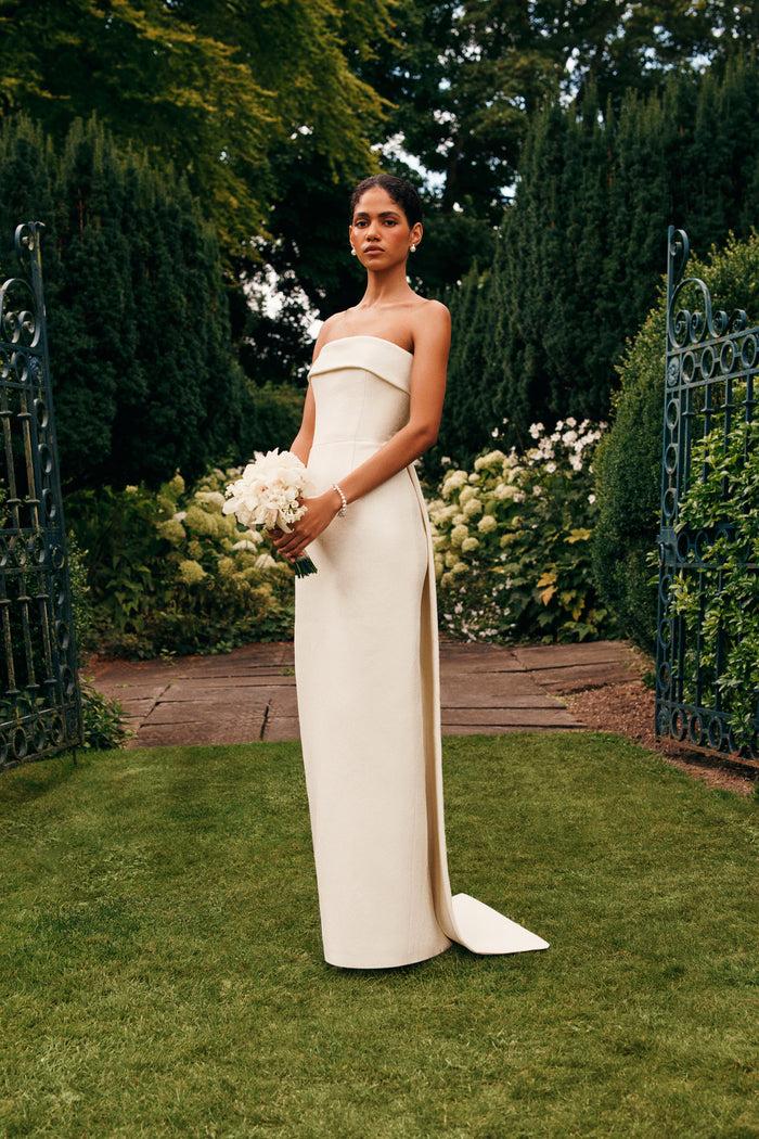 emilia wickstead Keeley Bridal Dress with Marina Train in Ivory Double Cloqué Wedding Dress