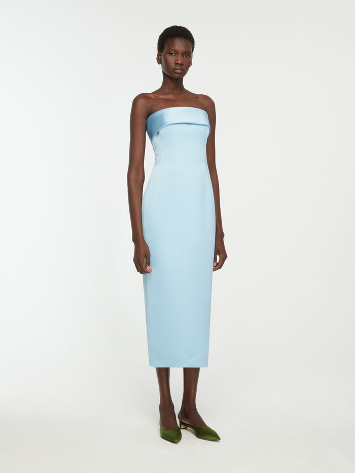 Emilia Wickstead Keeley Dress In Blue Italian Duchess Satin Dresses