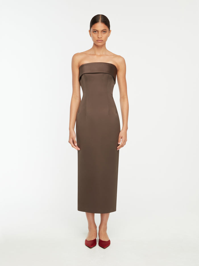 Emilia Wickstead Keeley Dress In Brown Italian Duchess Satin Dresses