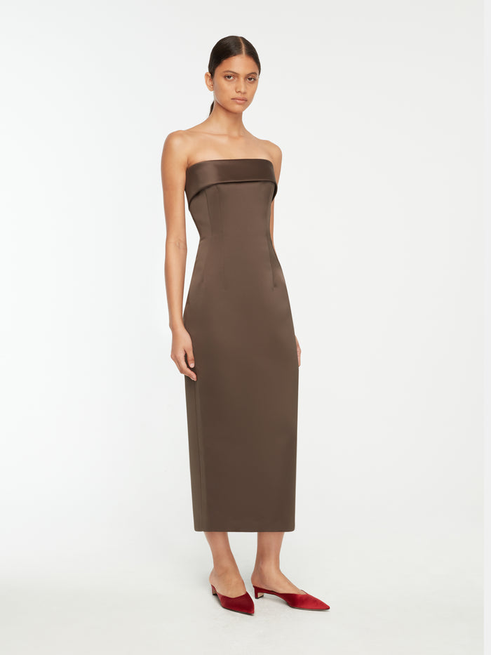 Emilia Wickstead Keeley Dress In Brown Italian Duchess Satin Dresses