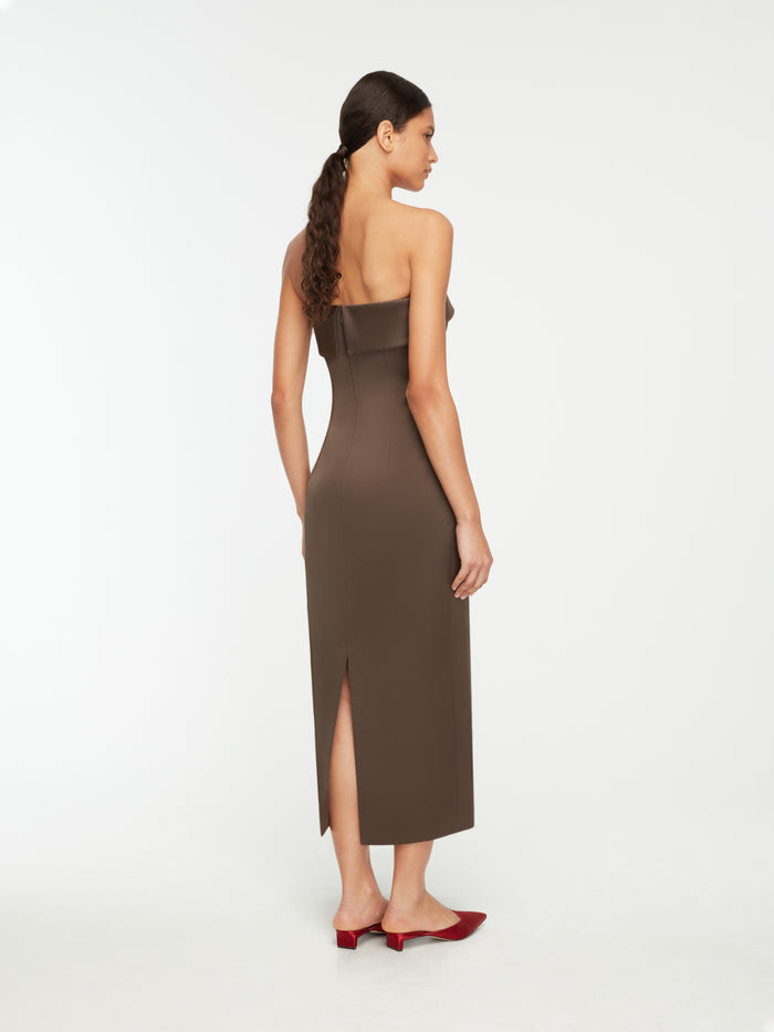 Emilia Wickstead Keeley Dress In Brown Italian Duchess Satin Dresses
