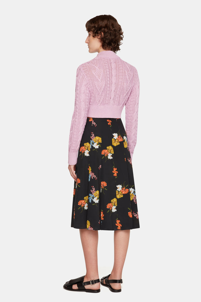 Emilia Wickstead Kenzie Skirt In Retro Bouquet On Black Silk Crepe De Chine Skirts