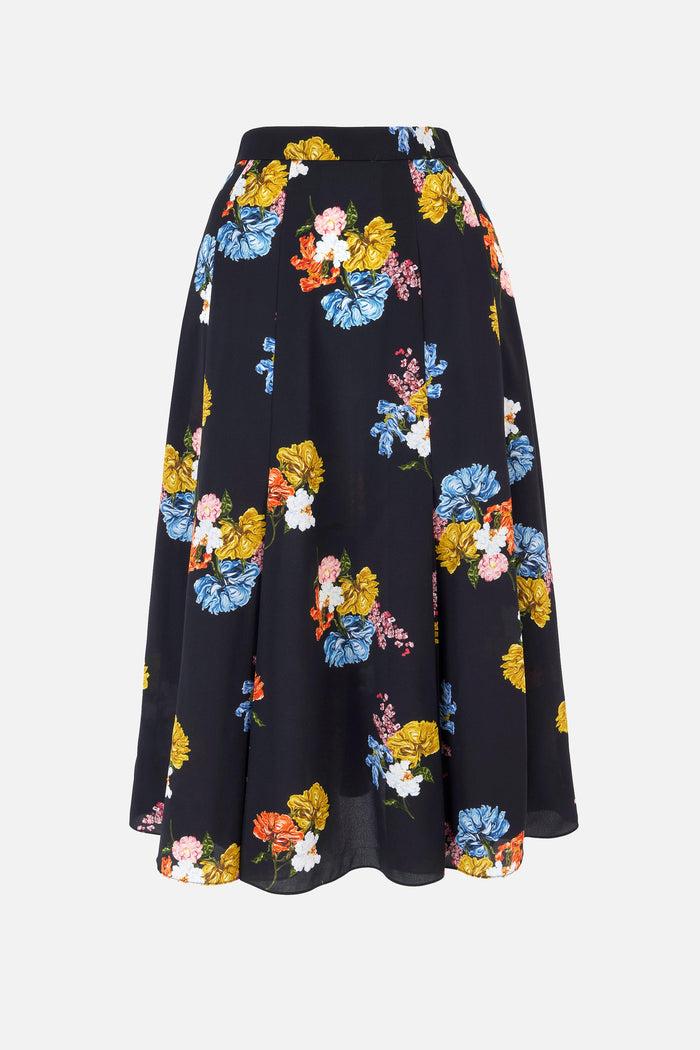 emilia wickstead Kenzie Skirt In Retro Bouquet On Black Silk Crepe De Chine Skirts