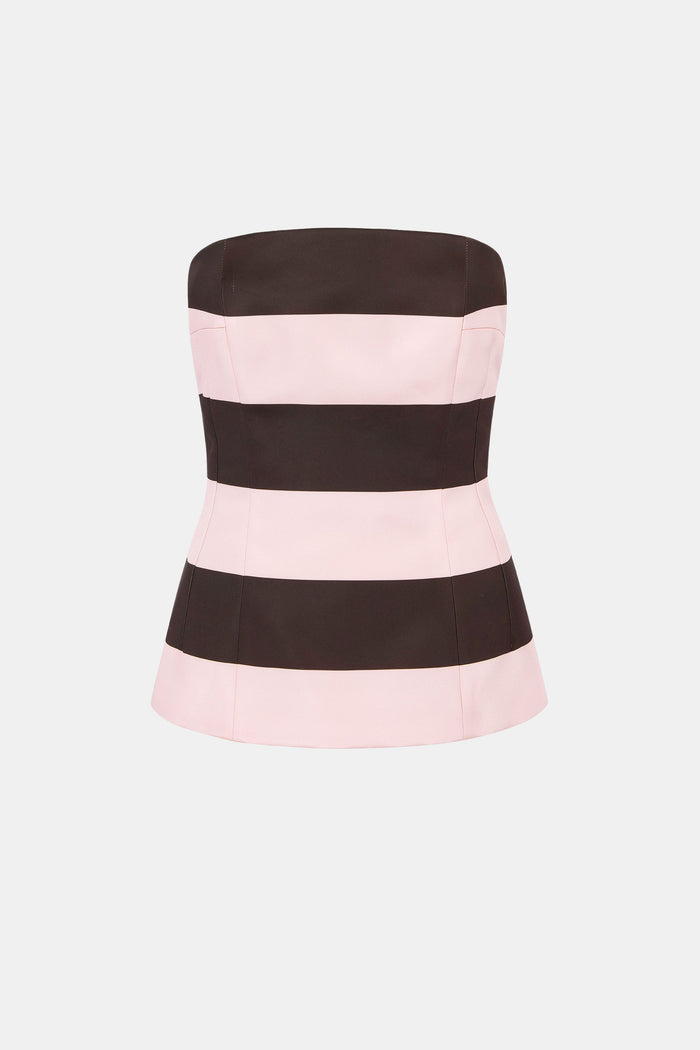 emilia wickstead Kerina Top In Pink And Brown Stripe Italian Duchess Satin Shirts u0026 Tops