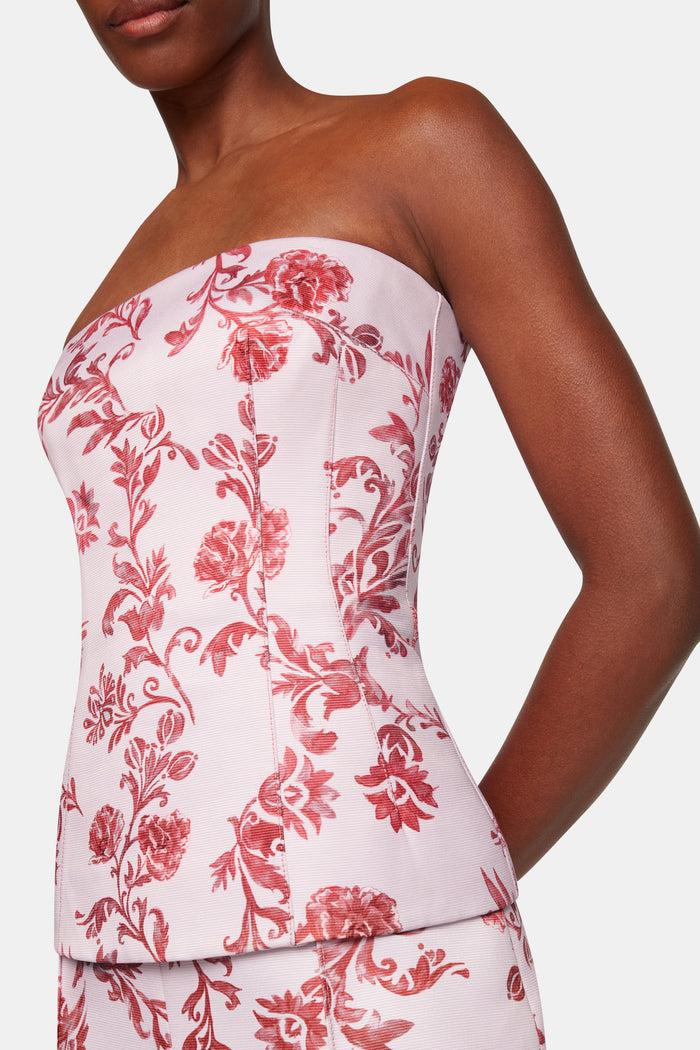 Emilia Wickstead Kerina Top In Pink Floral Damask Taffeta Faille