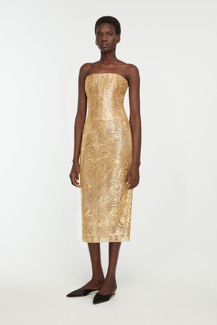 Emilia Wickstead Leila Dress In Gold Foiled Guipure