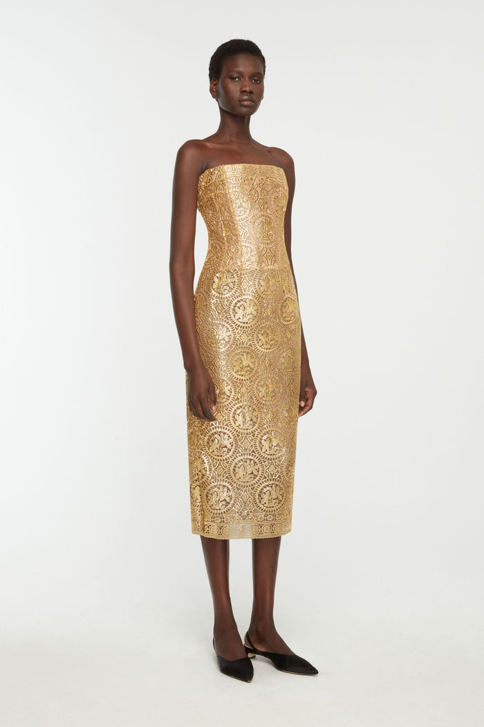 Emilia Wickstead Leila Dress In Gold Foiled Guipure