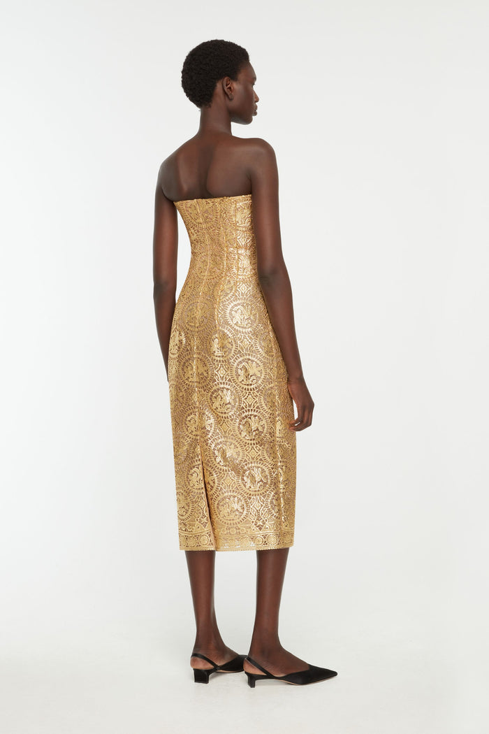 Emilia Wickstead Leila Dress In Gold Foiled Guipure