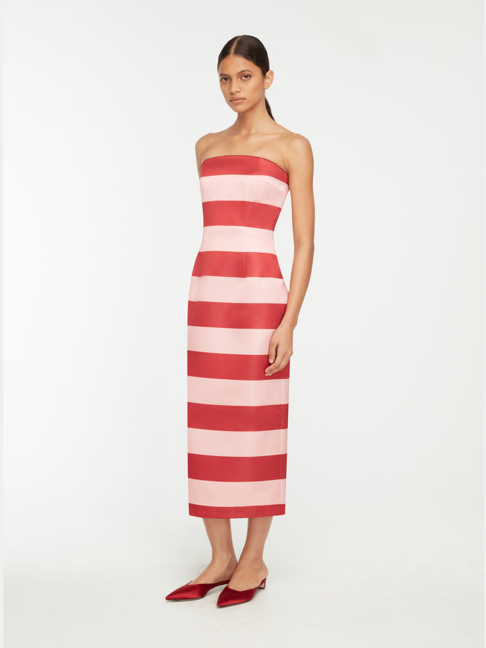 Emilia Wickstead Leila Dress In Pink And Red Stripe Italian Duchess Satin Dresses