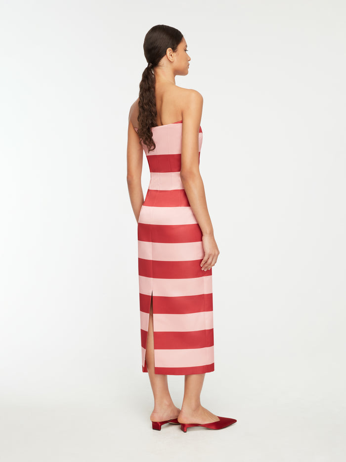 Emilia Wickstead Leila Dress In Pink And Red Stripe Italian Duchess Satin Dresses