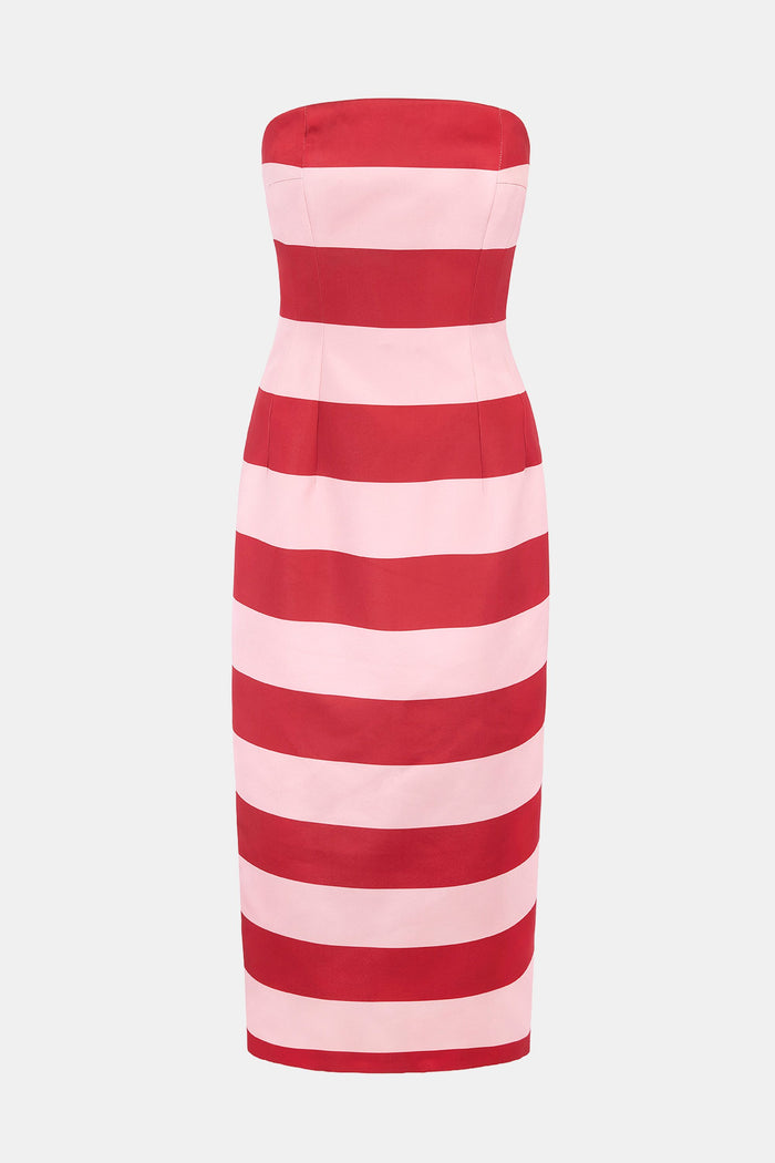 emilia wickstead Leila Dress In Pink And Red Stripe Italian Duchess Satin Dresses